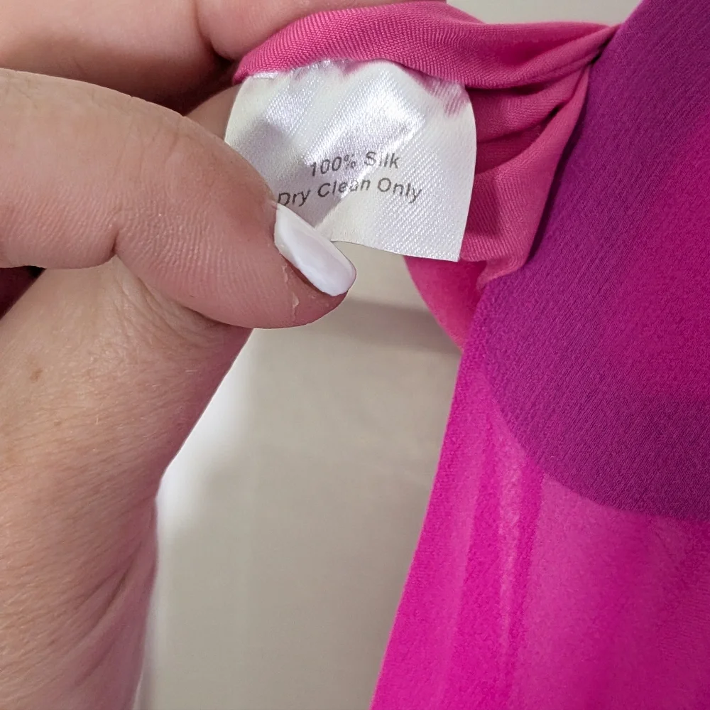 Buckley K Hot Pink Silk Tunic Dress Size 2 Sheer Sleeve Shift Made USA - Picture 5 of 5